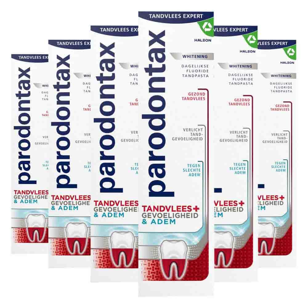 6x Parodontax Tandpasta Tandvlees + Gevoeligheid&Adem Whitening 75 ml