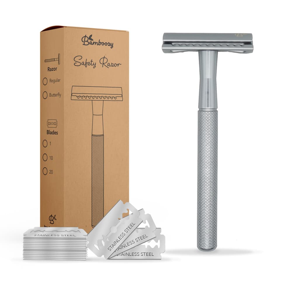 Bamboozy Safety Razor + 20 Mesjes Zilver Mat 1 set