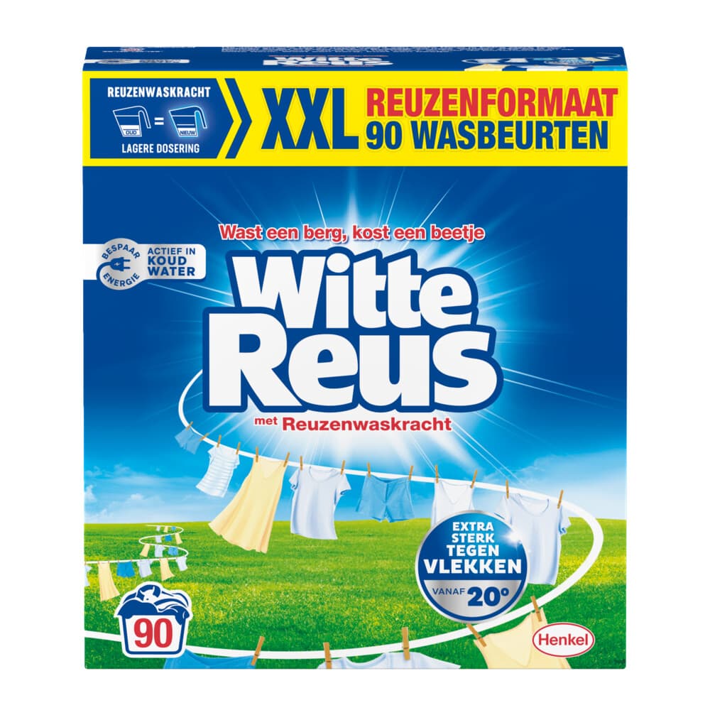 2+1 gratis: Witte Reus Waspoeder Wit 90 Wasbeurten 4,5 kg