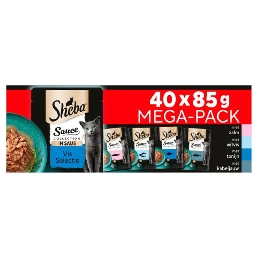 Sheba Sauce Collection Kattenvoer Natvoer Mix Selectie in Saus Kuipjes 40 x 85 gr
