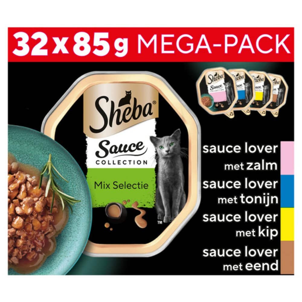 Sheba Sauce Collection Kattenvoer Natvoer Mix Selectie in Saus Kuipjes 32 x 85 gr