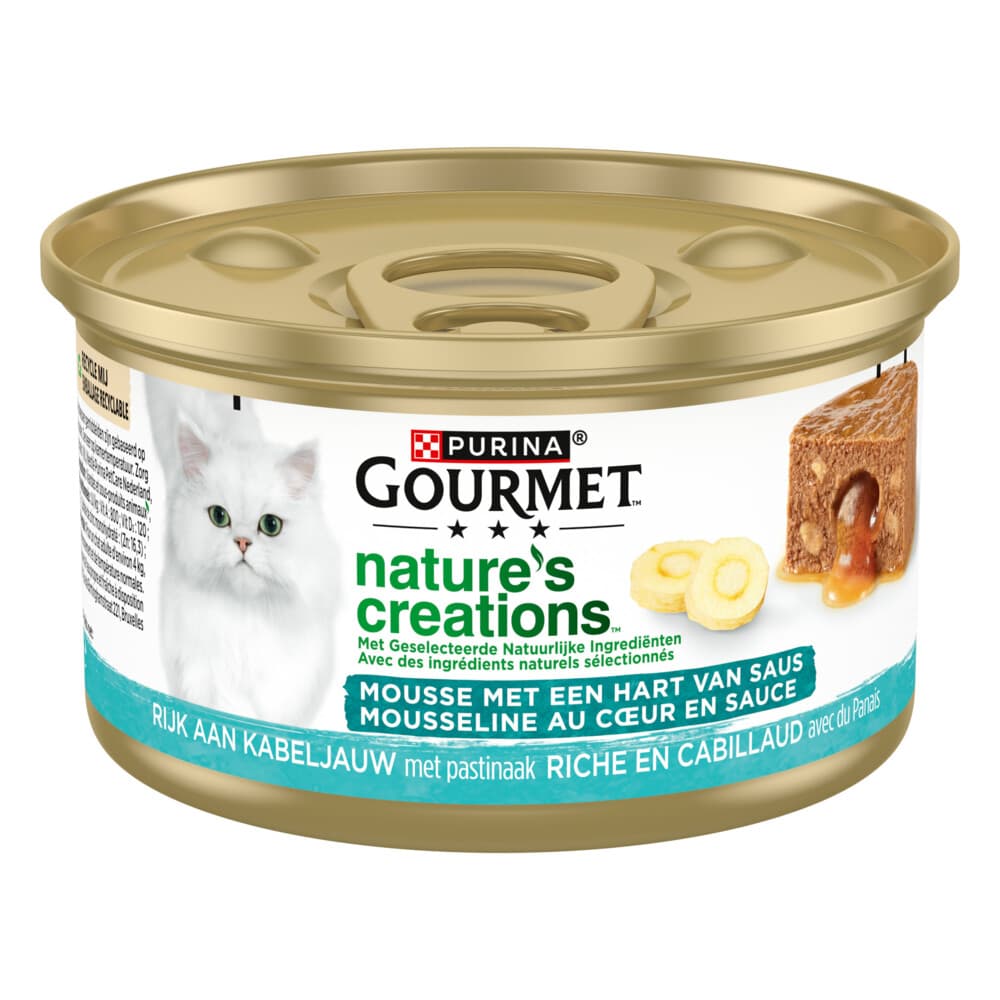 24x Gourmet Nature's Creations Kattenvoer Nat Mousse Kabeljauw in Saus 85 gr