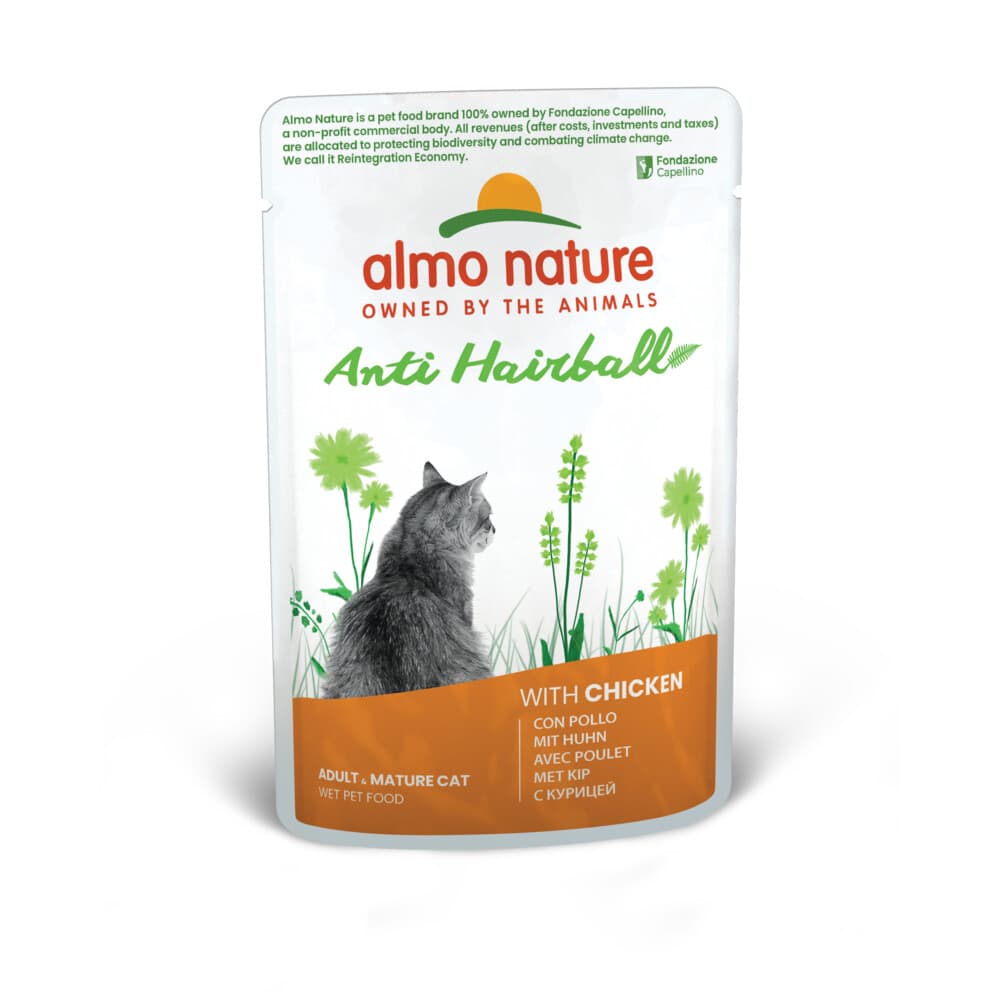 60x Almo Nature Anti-Haarbal Kattenvoer Nat Kip 70 gr