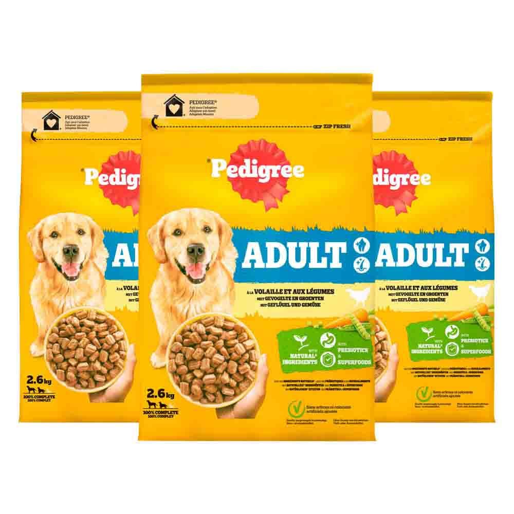 3x Pedigree Adult Hondenbrokken Kip 2,6 kg