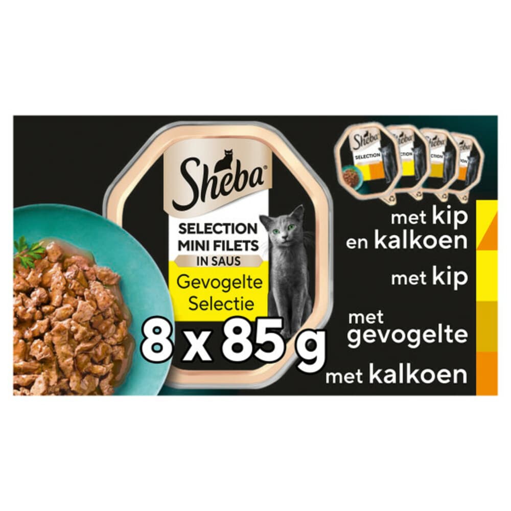 Sheba Mini Filets Adult Kattenvoer Natvoer Gevogelte in Saus Kuipjes 680 gr