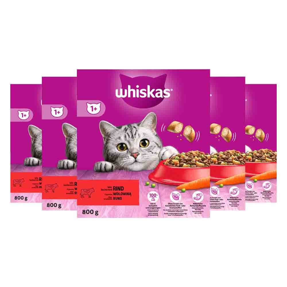 5x Whiskas 1+ Adult Katten Droogvoer Rund 800 gr