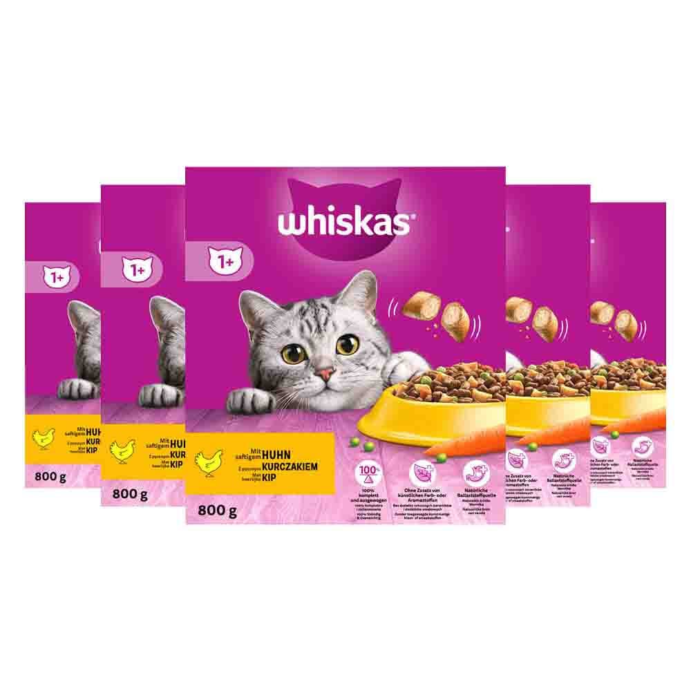 5x Whiskas 1+ Adult Katten Droogvoer Kip 800 gr