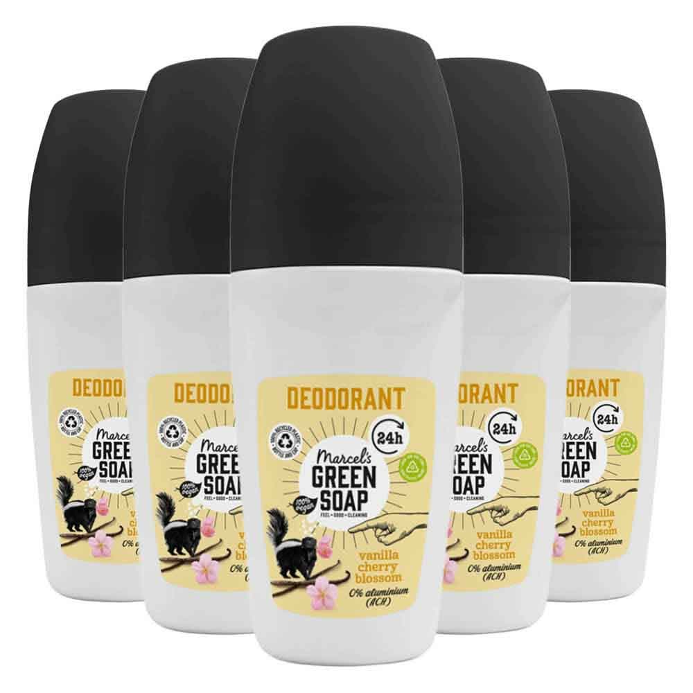 5x Marcel's Green Soap Deodorant Roller Vanilla Cherryblossom 50 ml
