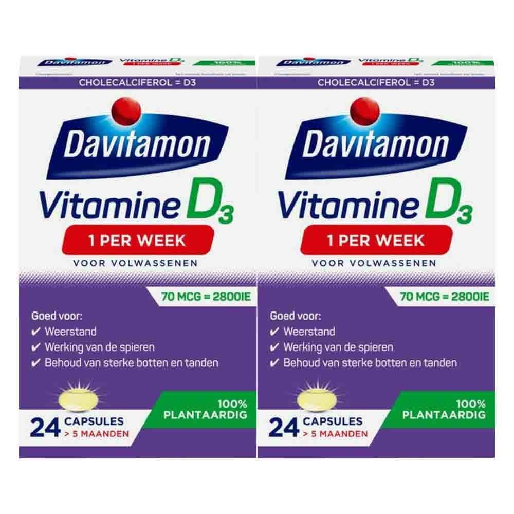 Gratis Verzending: 2x Davitamon Vitamine D Vegan 1 Per Week 24 capsules