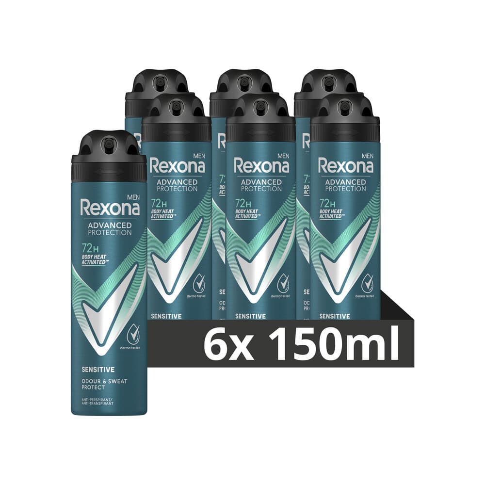 6x Rexona Men Deodorant Spray Advanced Protection Sensitive 150 ml
