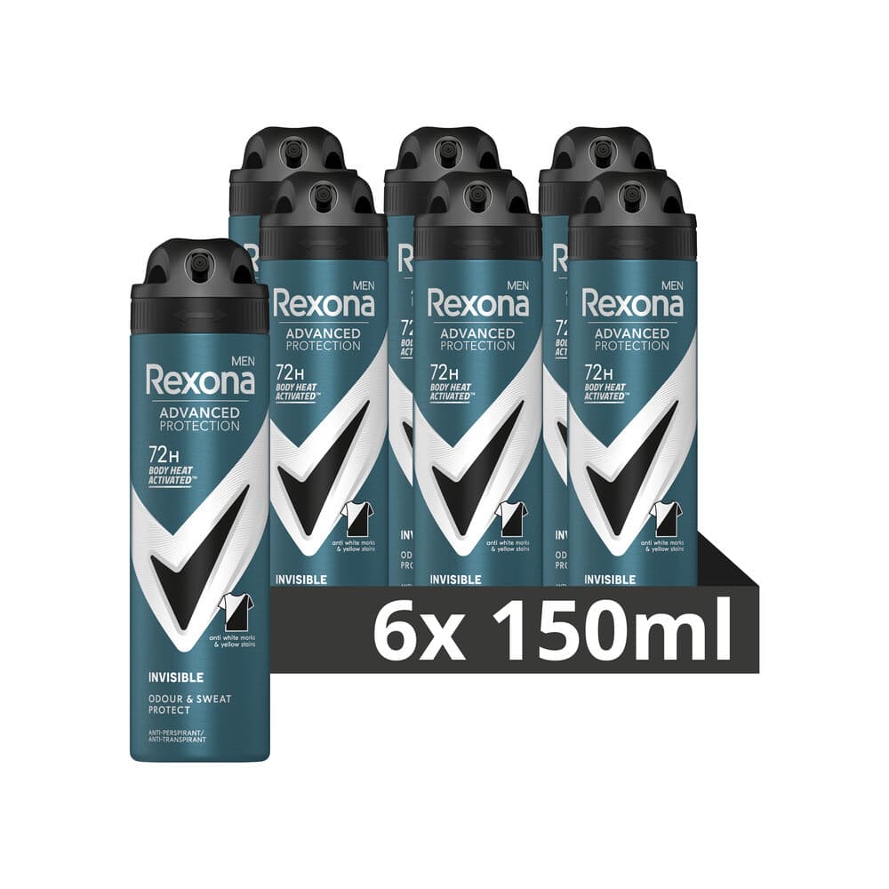 6x Rexona Men Deodorant Spray Advanced Protection Invisible 150 ml