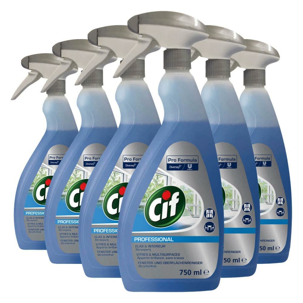 6x Cif Professional Glas -en Interieurreiniger Pro Formula 750 ml