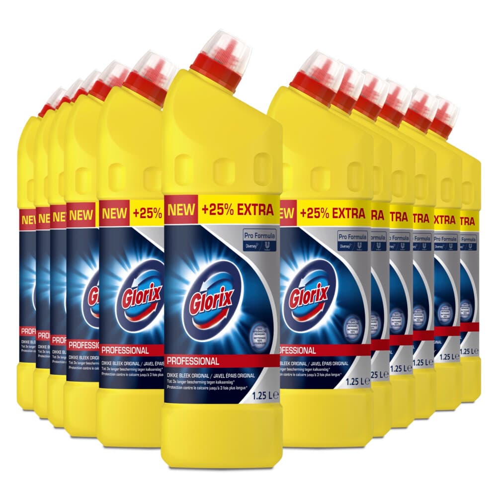 12x Glorix Professional Toiletreiniger Dikke Bleek Original Pro Formula 1,25 liter