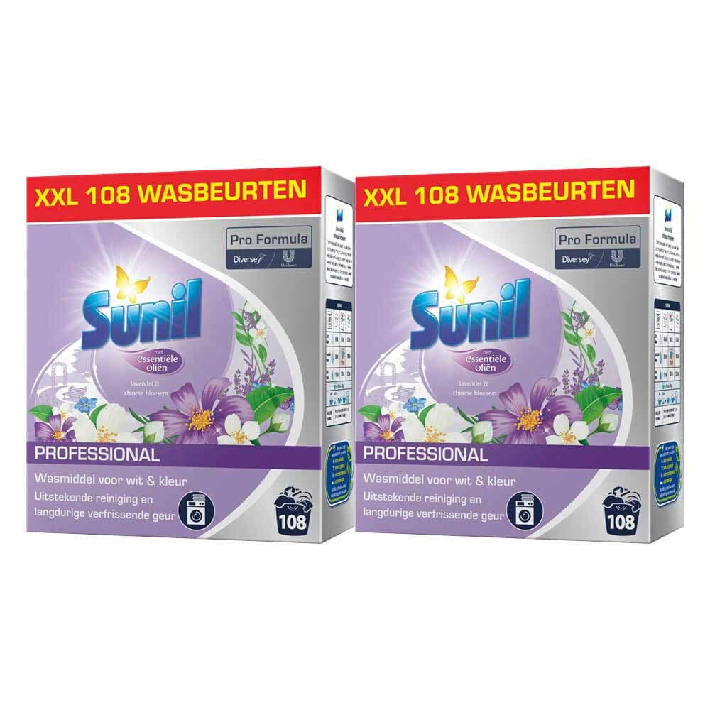2x Sunil Professional Wasmiddel Poeder Lavendel&Chinese Bloesem - 108 Wasbeurten Pro Formula 7,56 kg