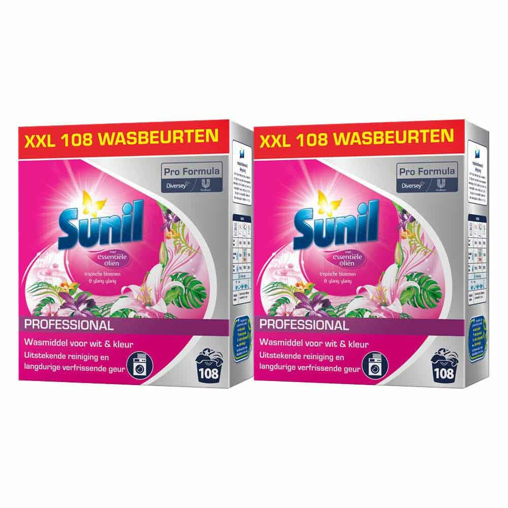 2x Sunil Professional Wasmiddel Poeder Tropische Bloemen&Ylang Ylang - 108 Wasbeurten Pro Formula 7,56 kg