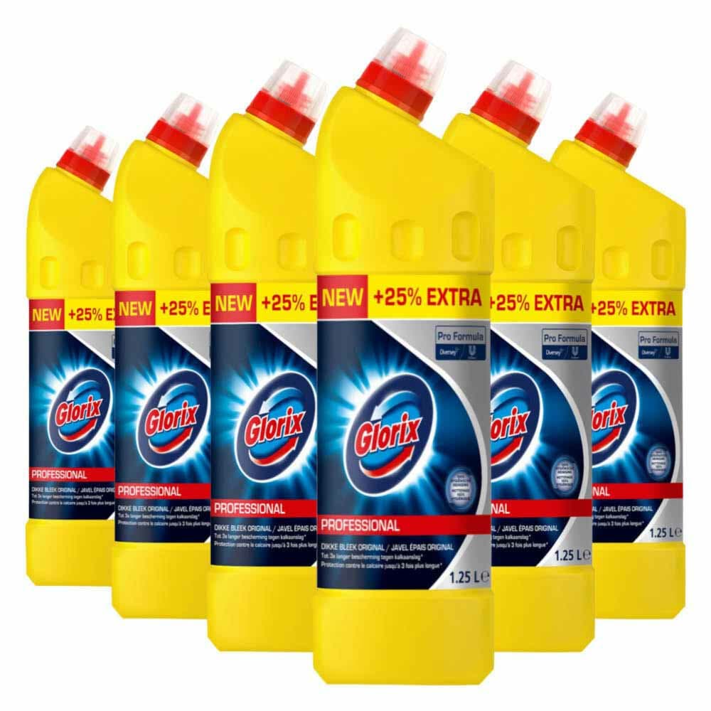 6x Glorix Professional Toiletreiniger Dikke Bleek Original Pro Formula 1,25 liter