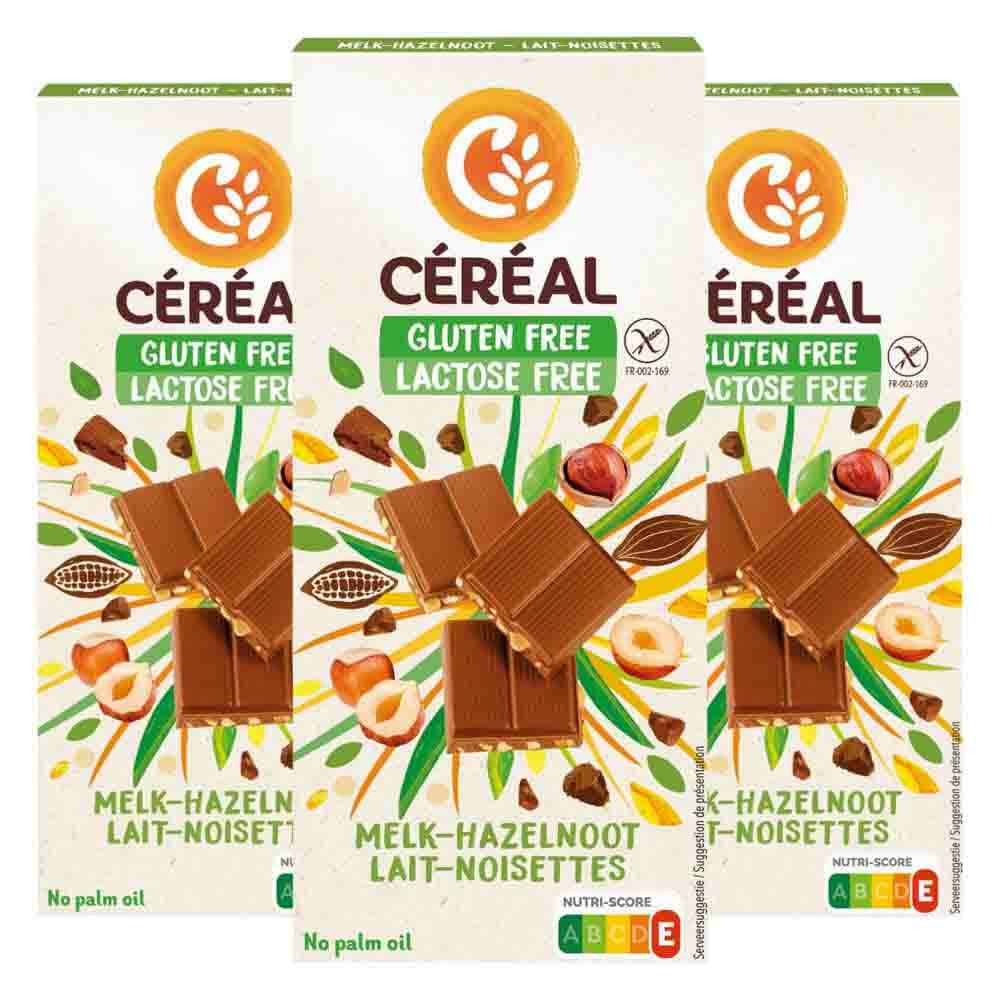 3x Céréal Melkchocolade Tablet Hazelnoot Glutenvrij en Lactosevrij 100 gr