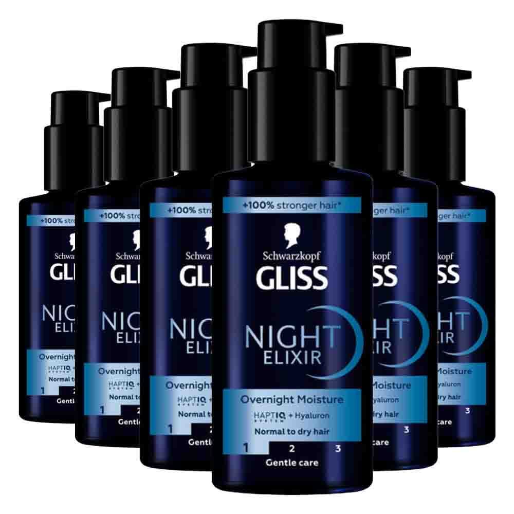 6x Gliss Night Elixer Overnight Moisture 100 ml