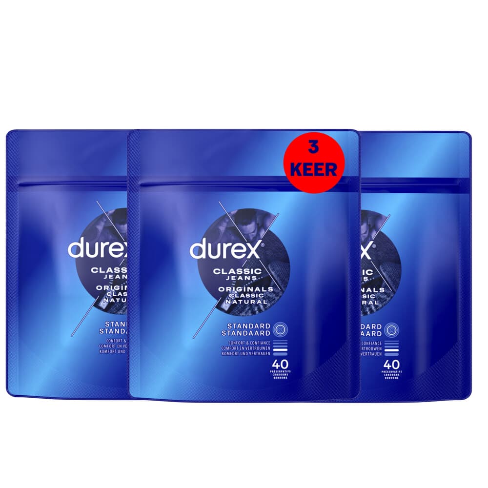 3x Durex Condooms Originals Classic Natural 40 stuks