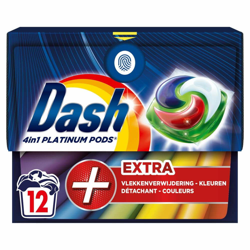 Dash Wasmiddelcapsules 4in1 Platinum Pods Color +Extra Vlekkenverwijderaar 12 stuks