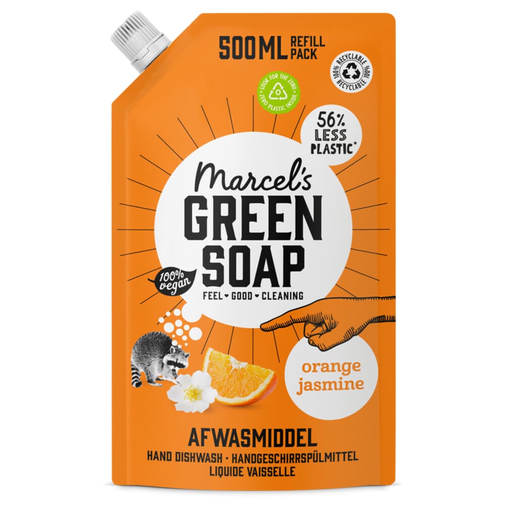 6x Marcel's Green Soap Afwasmiddel Sinaasappel&Jasmijn Navulling 500 ml