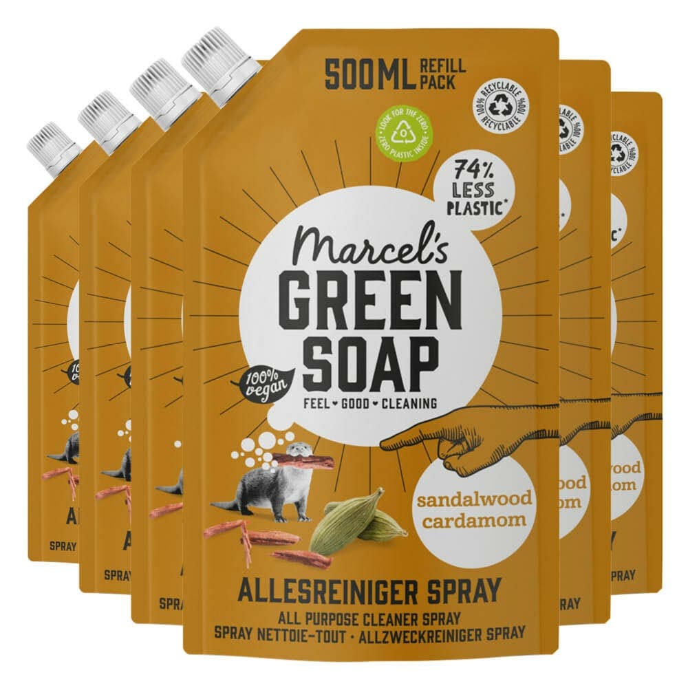 6x Marcel's Green Soap Allesreiniger Spray Sandelhout&Kardemom Navulling 500 ml