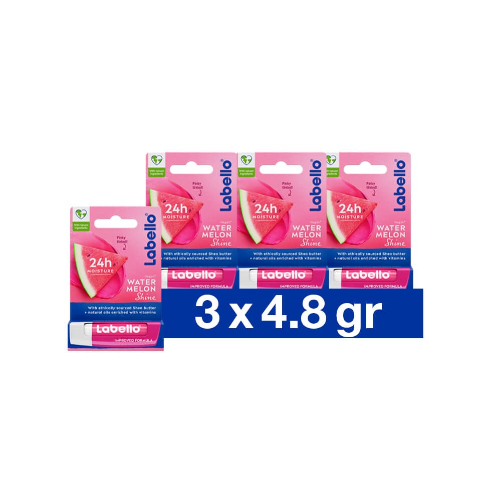 3x Labello Lippenbalsem Blister Watermelon Shine 4.8 gr