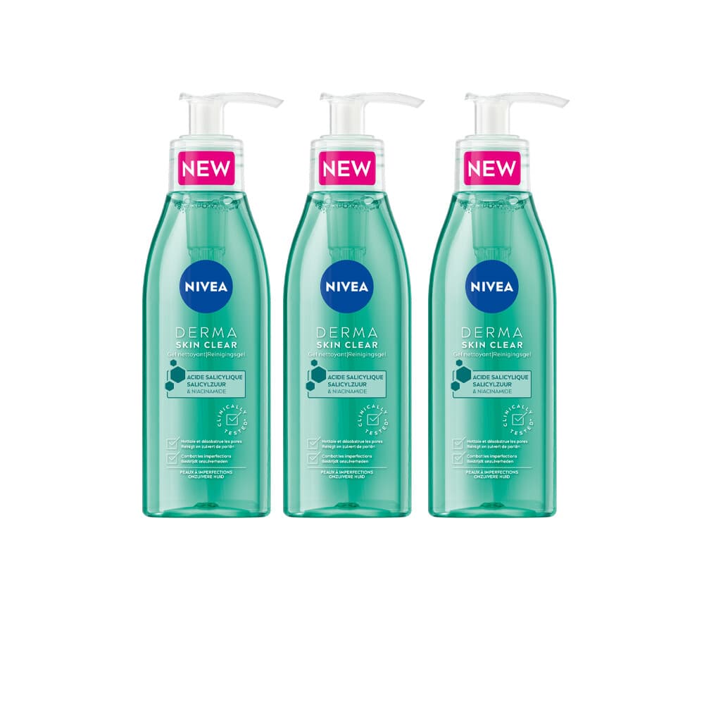 3x NIVEA Derma Skin Clear Reinigingsgel 150 ml