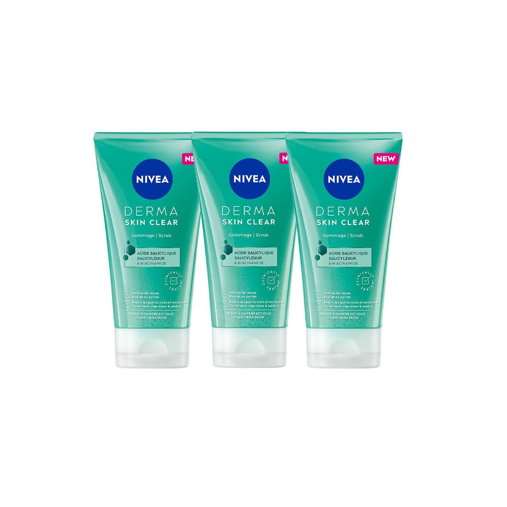 3x NIVEA Derma Skin Clear Gezichtsscrub 150 ml