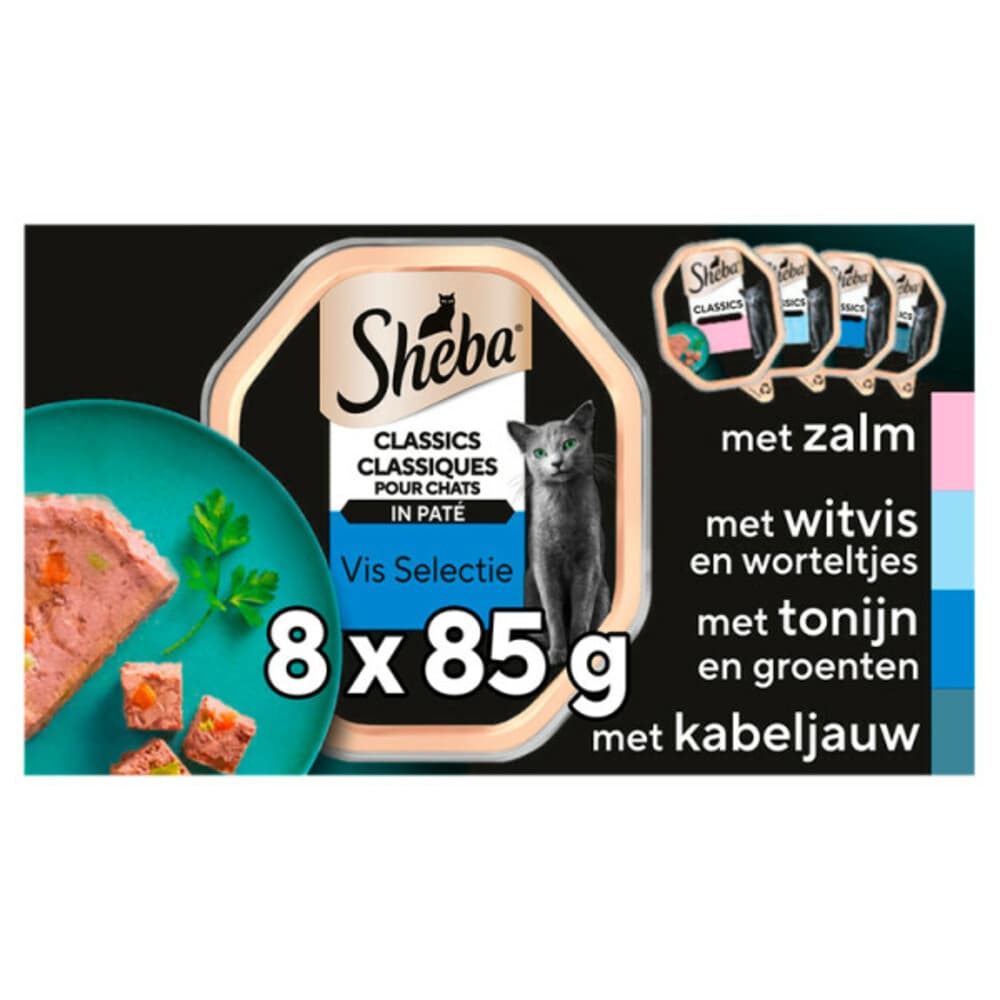 4x Sheba Adult Kattenvoer Classic Paté Natvoer Vis Kuipjes 8 x 85 gr