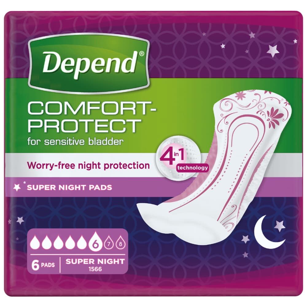 6x Depend Pads Super Night 6 stuks