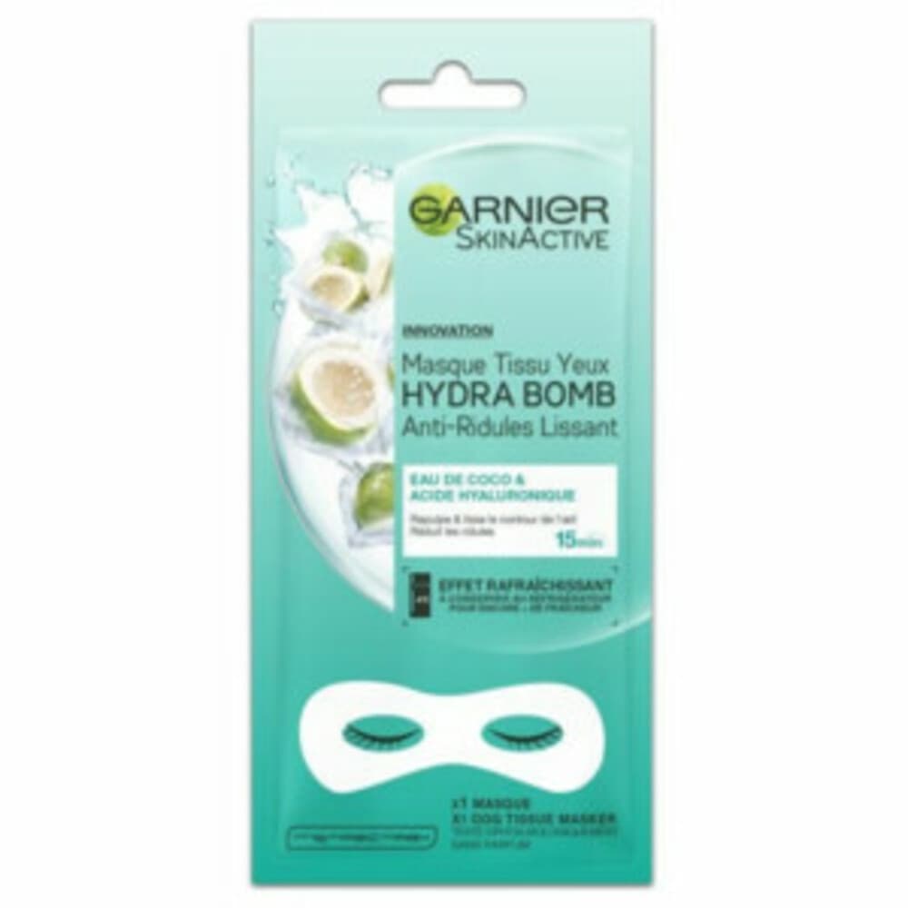 1+1 gratis: Garnier SkinActive Tissue Oogmasker Hydra Bomb Coconut