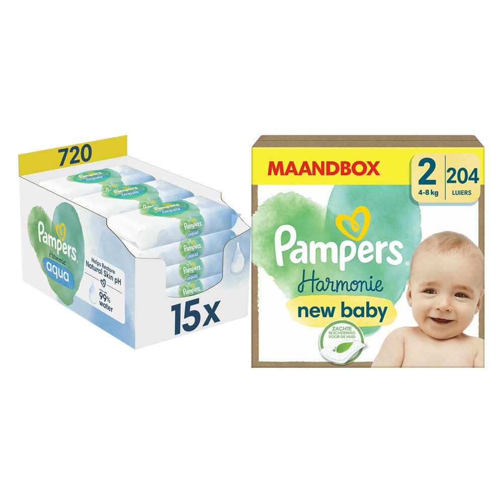 Pampers Harmonie Luiers Maat 2 en Harmonie Aqua Billendoekjes 720 stuks Pakket