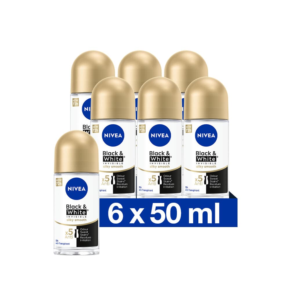 6x NIVEA Deodorant Roller Black&White Silky Smooth 50 ml