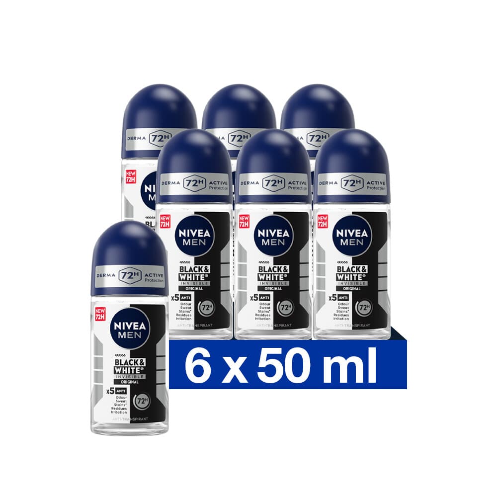 6x NIVEA Men Deodorant Roller Invisible for Black&White 50 ml