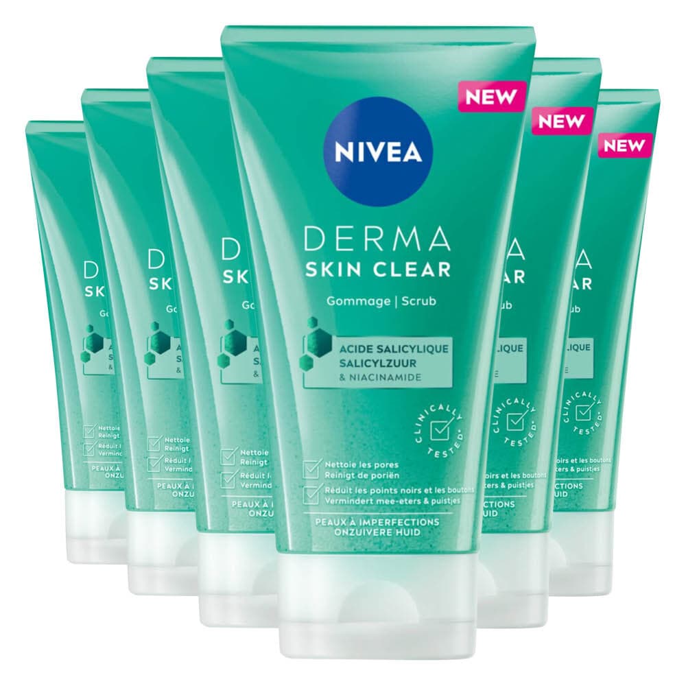 6x NIVEA Derma Skin Clear Gezichtsscrub 150 ml