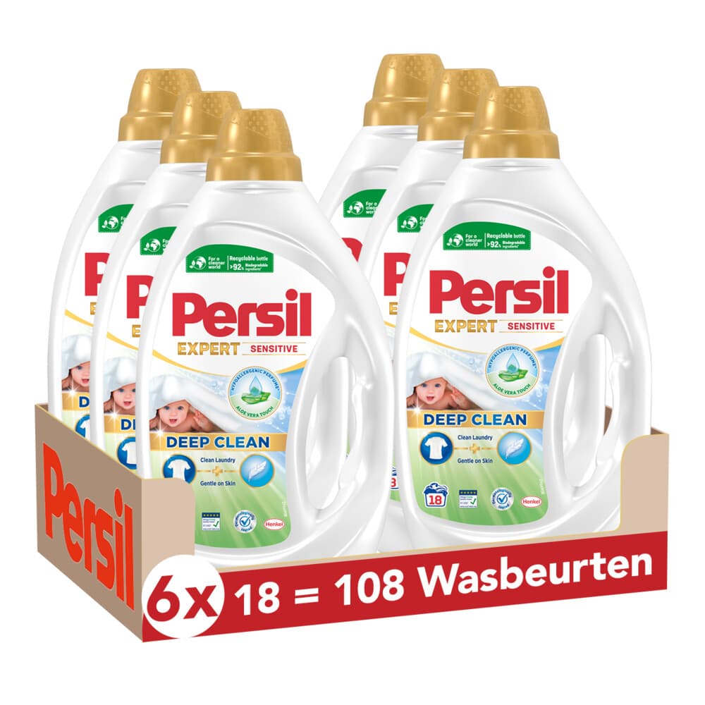 6x Persil Wasmiddel Expert Sensitive 18 Wasbeurten 810 ml