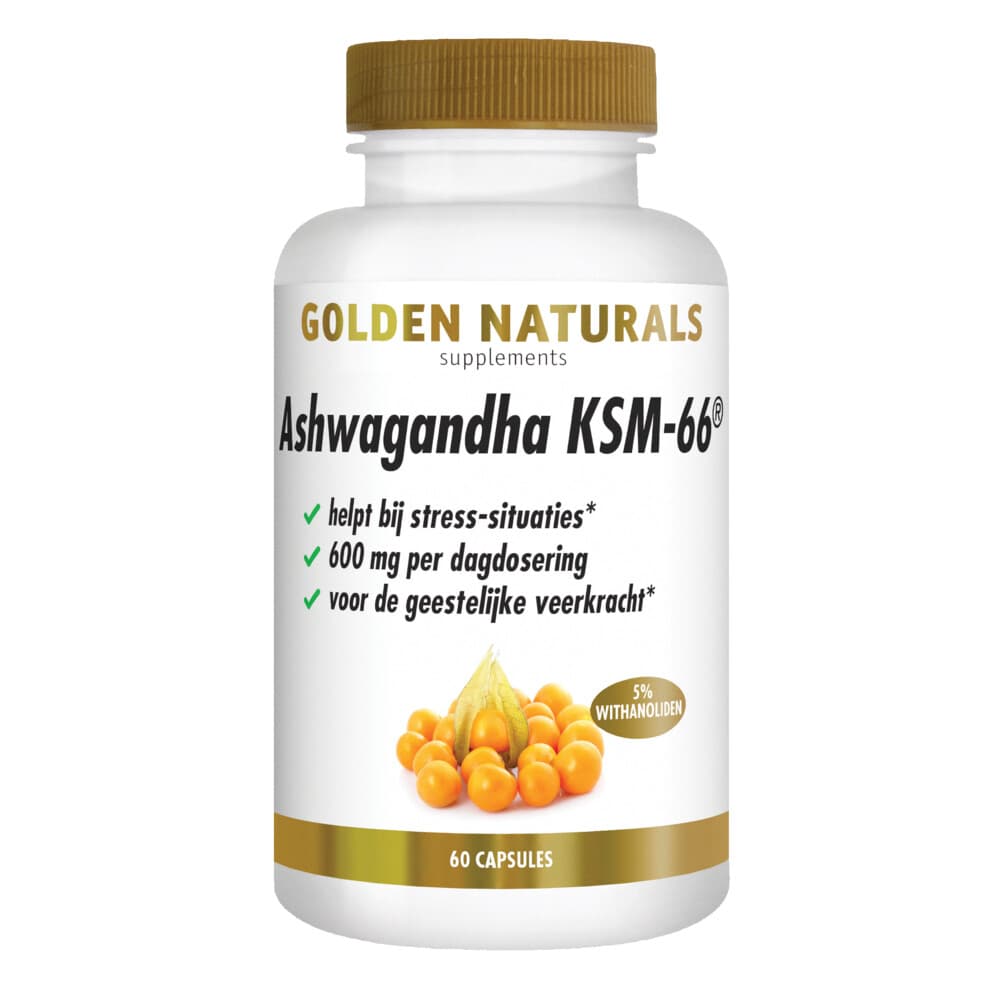 Gratis Verzending: 2x Golden Naturals Ashwagandha KSM-66 60 vegacapsules