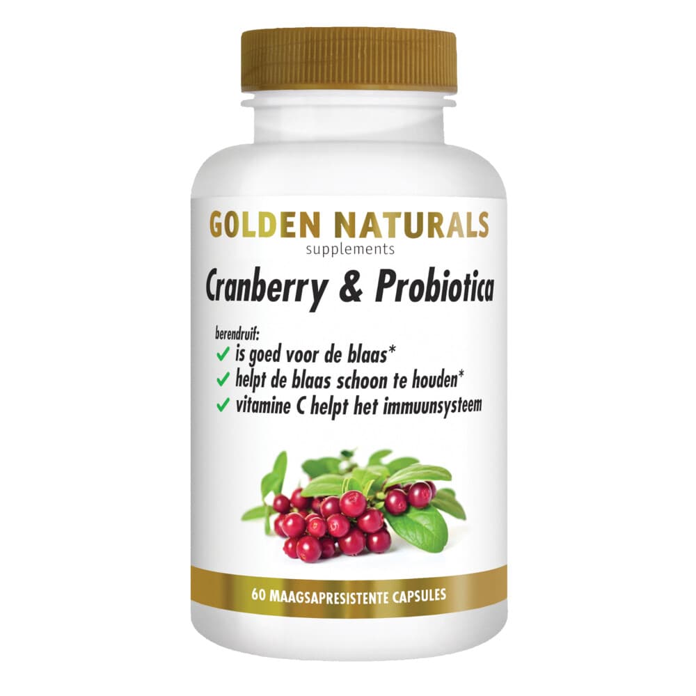 Gratis Verzending: 2x Golden Naturals Cranberry&Probiotica Maagsapresistent 60 vegacapsules