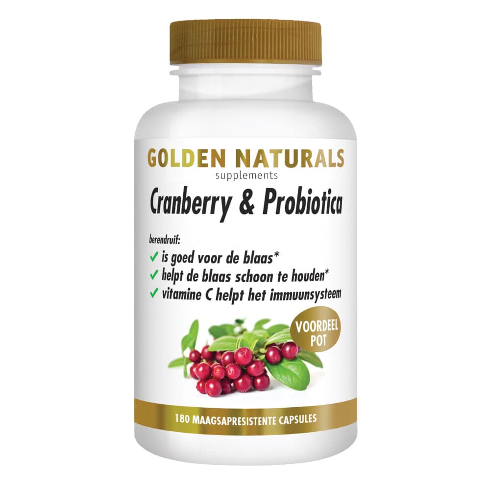 Gratis Verzending: 2x Golden Naturals Cranberry&Probiotica Maagsapresistent 180 vegacapsules
