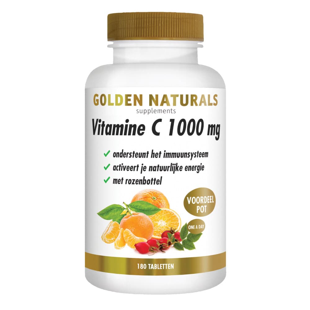 Gratis Verzending: 2x Golden Naturals Vitamine C 1000mg Rozenbottel Vegan 180 tabletten