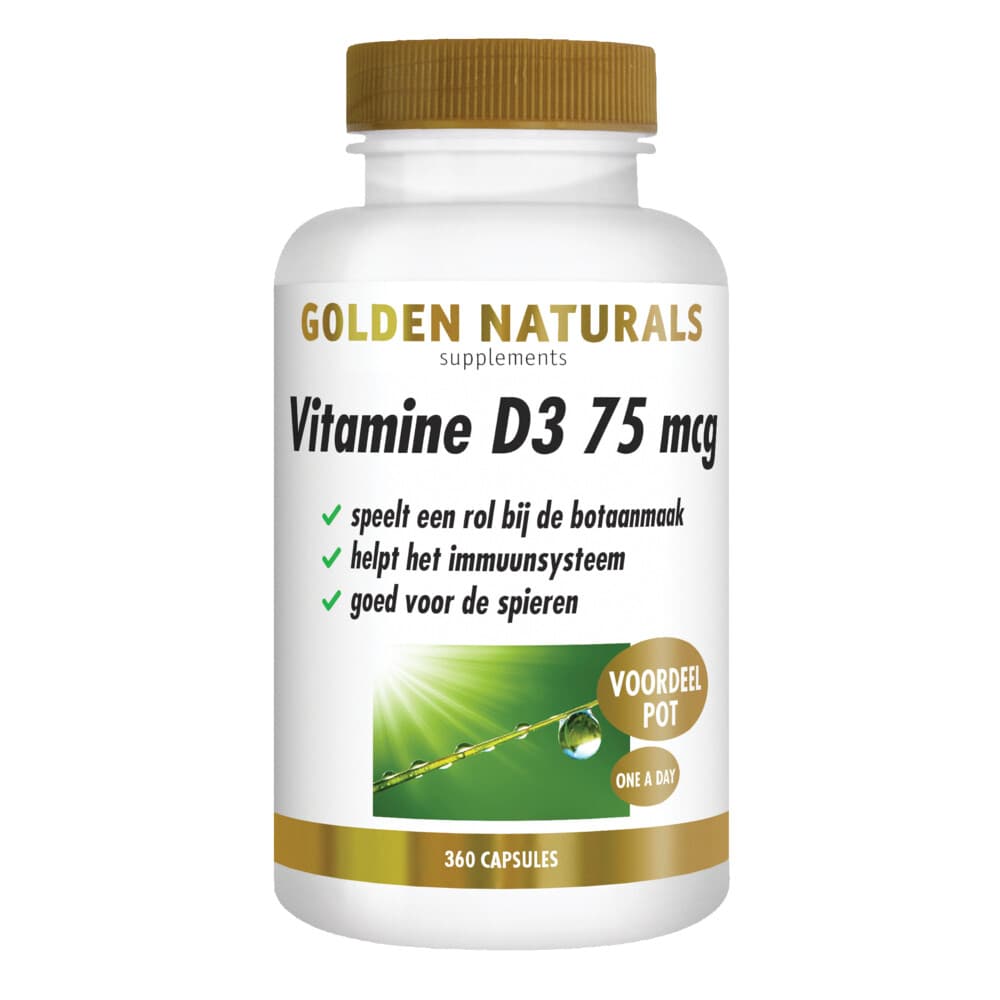 Gratis Verzending: 2x Golden Naturals Vitamine D3 75mcg 360 softgels