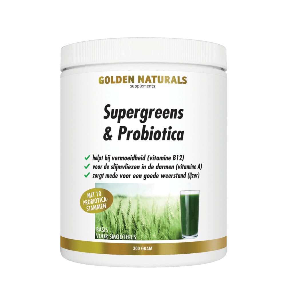 Gratis Verzending: 2x Golden Naturals Supergreens&Probiotica Poeder 300 gr