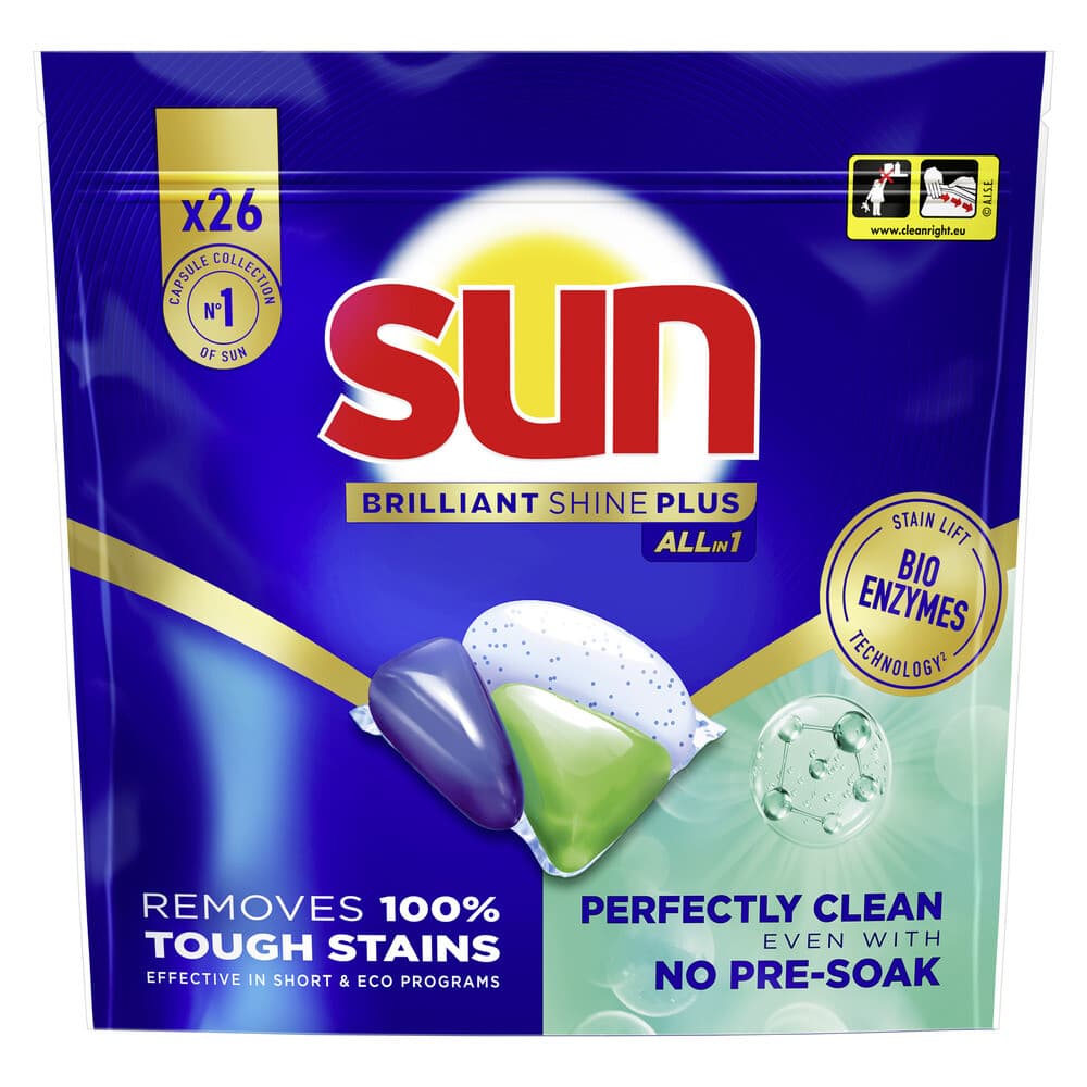 2+1 gratis: Sun Brilliant Shine+ All-in 1 Vaatwascapsules 26 stuks