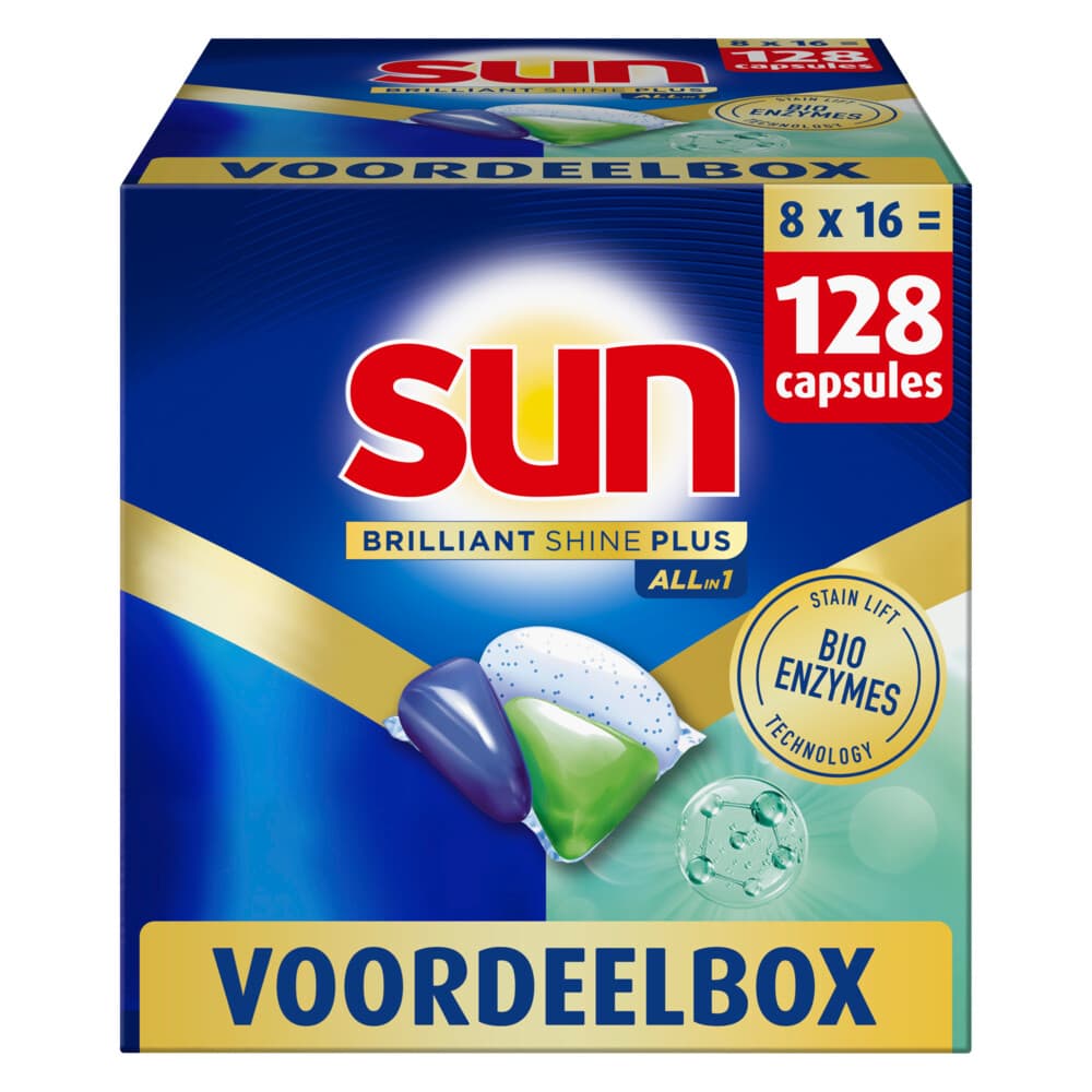8x Sun Brilliant Shine+ All-in 1 Vaatwascapsules 16 stuks