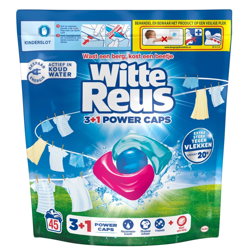 2+1 gratis: Witte Reus Wasmiddelcapsules 3+1 Power Caps Witte Was 45 stuks