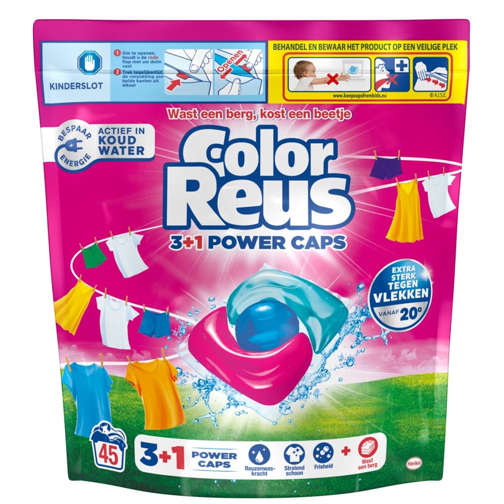 2+1 gratis: Witte Reus Color Reus Wasmiddelcapsules 3+1 Power Caps Gekleurde Was 45 stuks