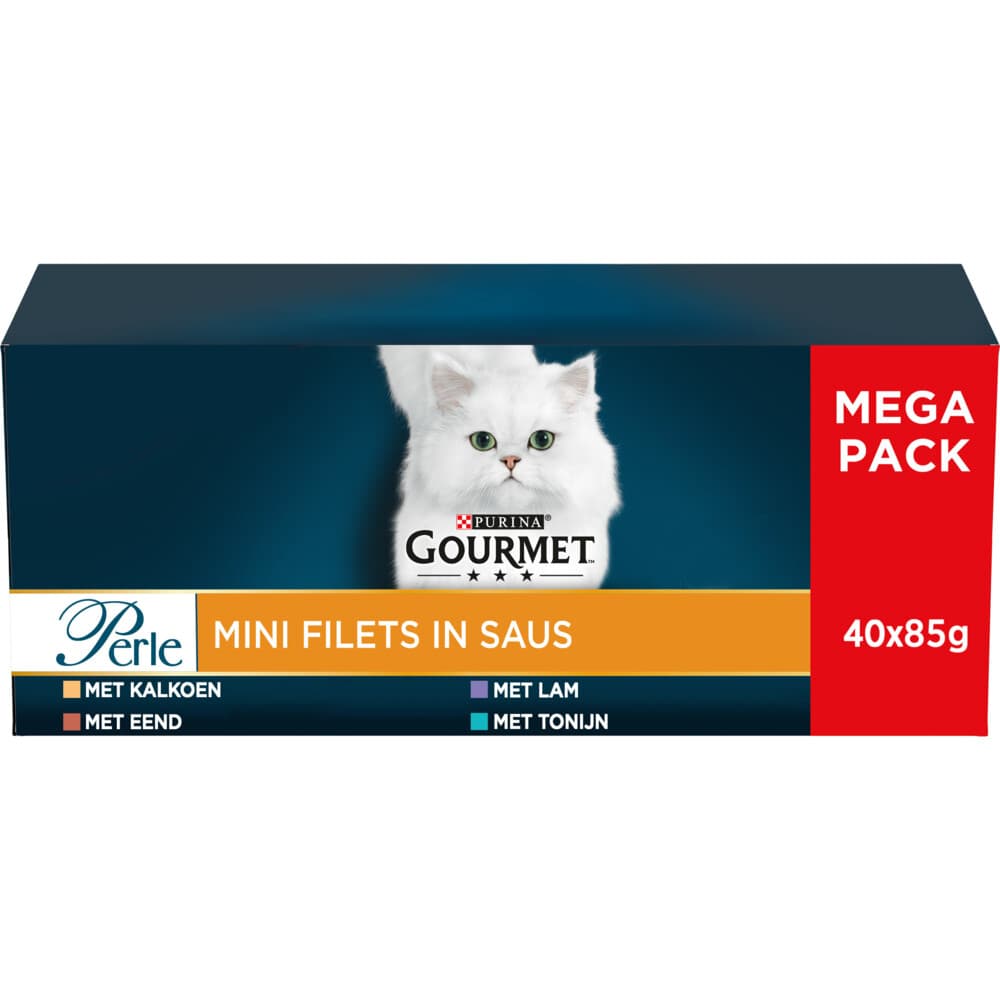Gourmet Perle Kattenvoer Nat Mini Filets in Saus Kalkoen, Eend, Tonijn&Lam 40 x 85 gr