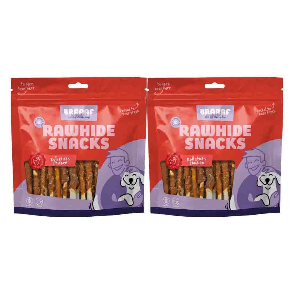 2x Braaaf Hondensnack Rol Sticks Kip 12,5 cm 300 gr