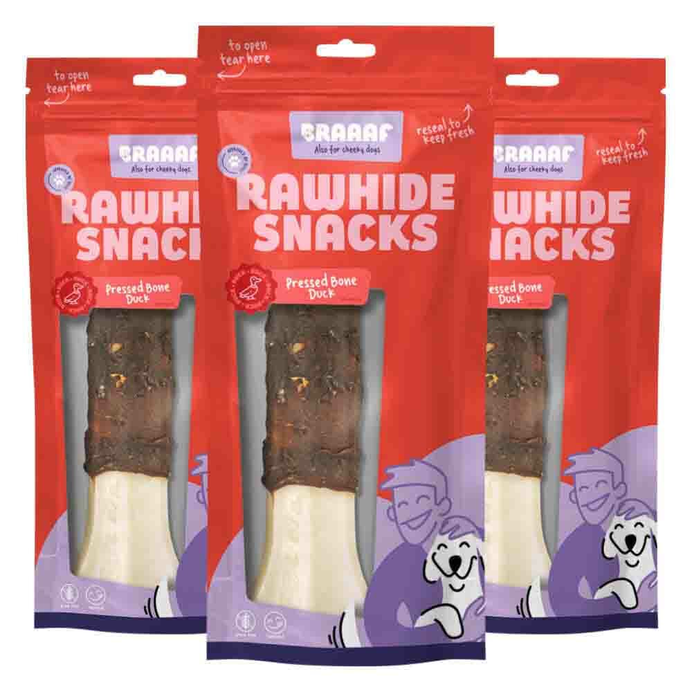 3x Braaaf Hondensnack Geperst Bot Eend 20 cm 175 gr